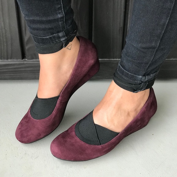 Suede Burgundy Red Wide Fit Comfort Wedge Pump - Picture 2 of 6